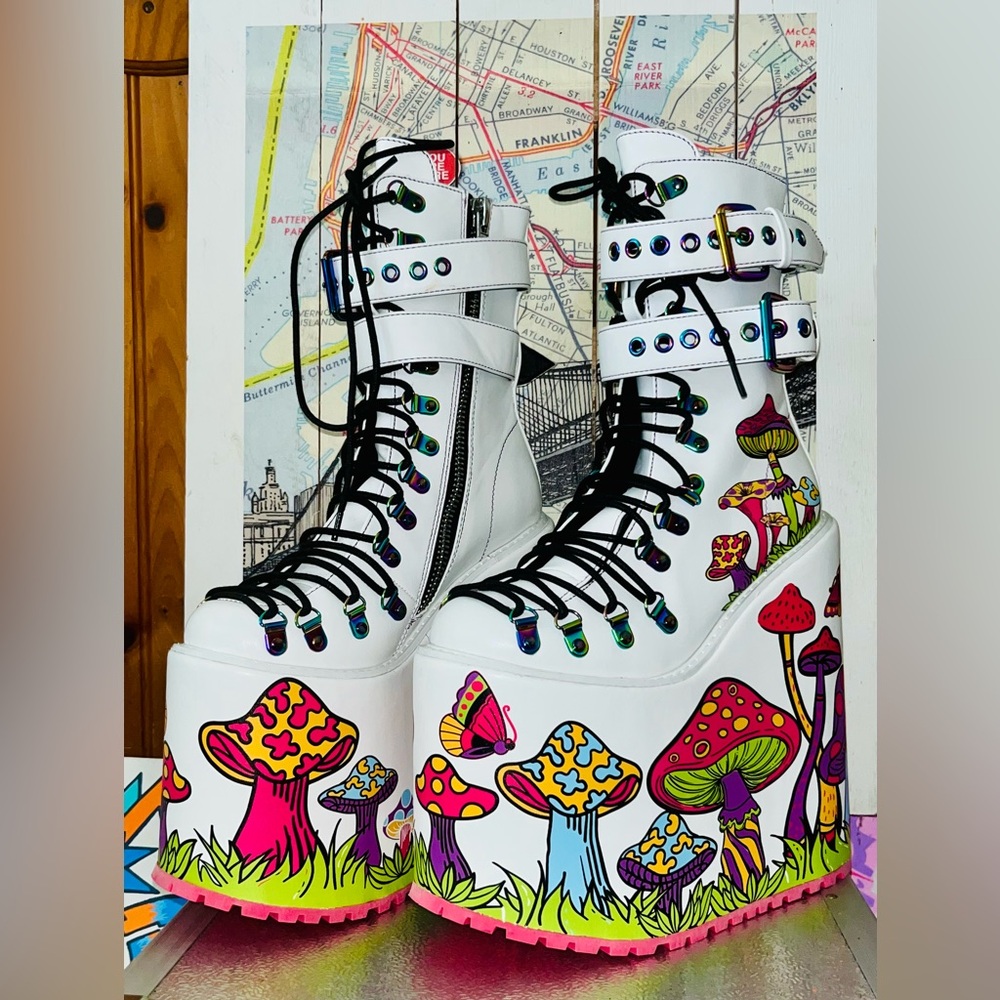 BNWT!! Current Mood Colorful Mushroom Mega Platform Boots - Picture 2 of 11